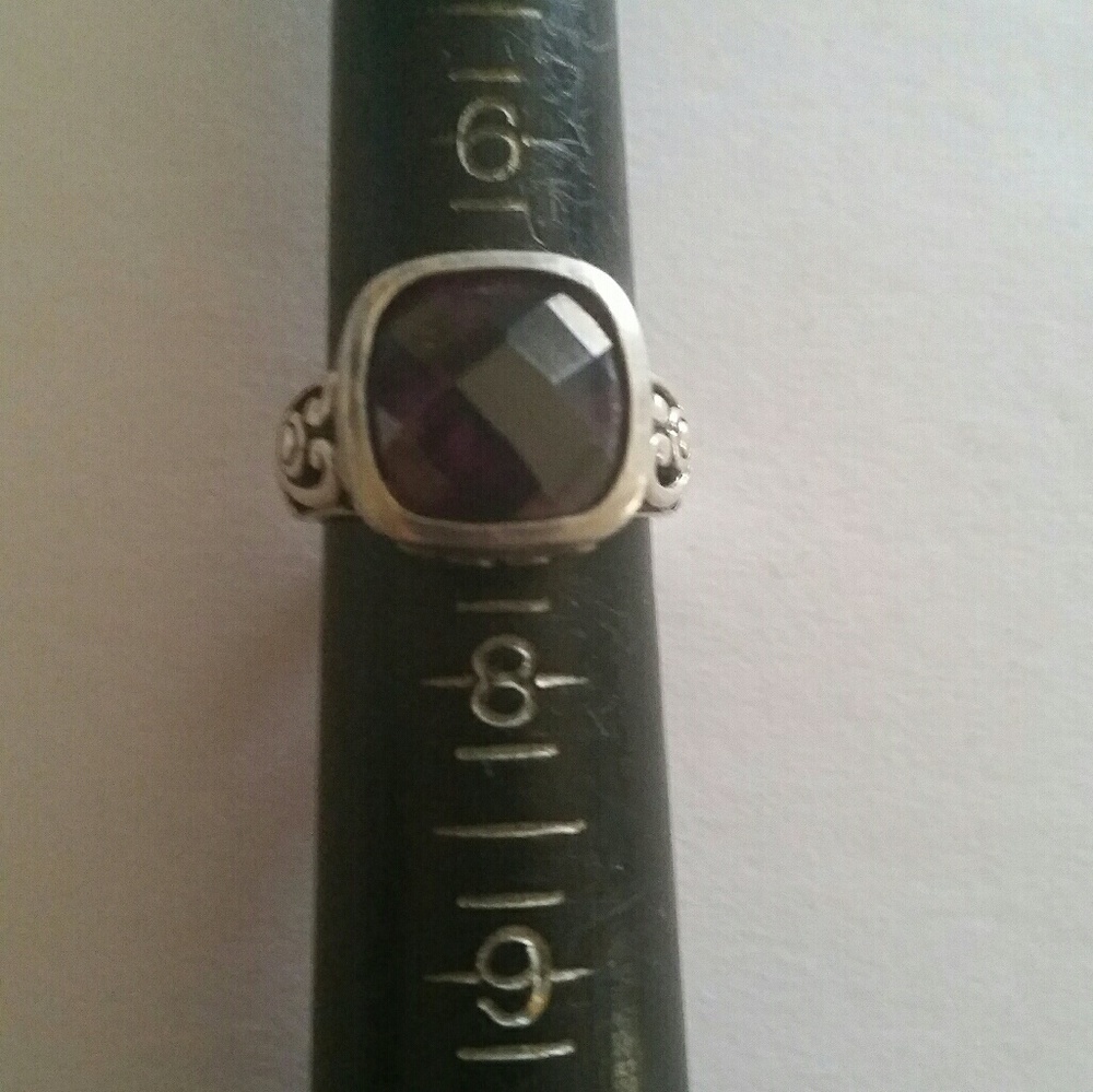 Sterling Silver Ring  Amethyst Cushioning cut Sz 7